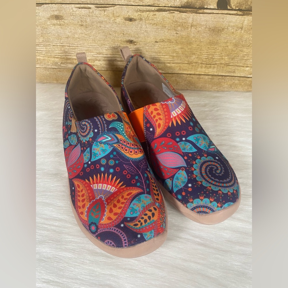 GOKIA Galsang sz 7 Blossom Colorful Canvas Slip On Womens Travel Walking Shoes
